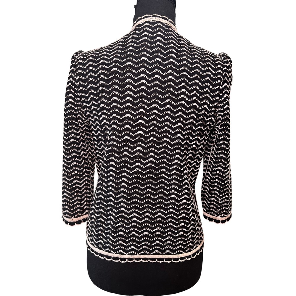 St John Collection Knit Jacket Black White Zigzag Trim Zipper Gold Accent Size 2 - Picture 4 of 9